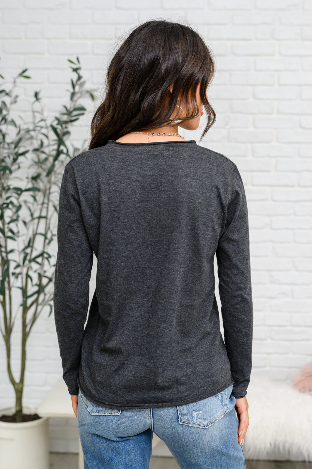 Alpine Raw Edge Long Sleeve Tee in Charcoal